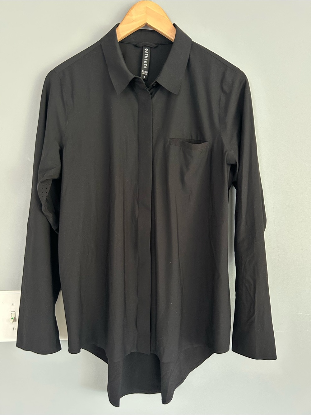 Athleta Black Hidden-Placket Button Shirt
